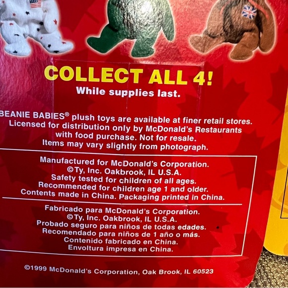 RARE McDonald's Brittania Erin Glory & Maple TY Beanie Babies Bear Complete Set - Picture 10 of 16